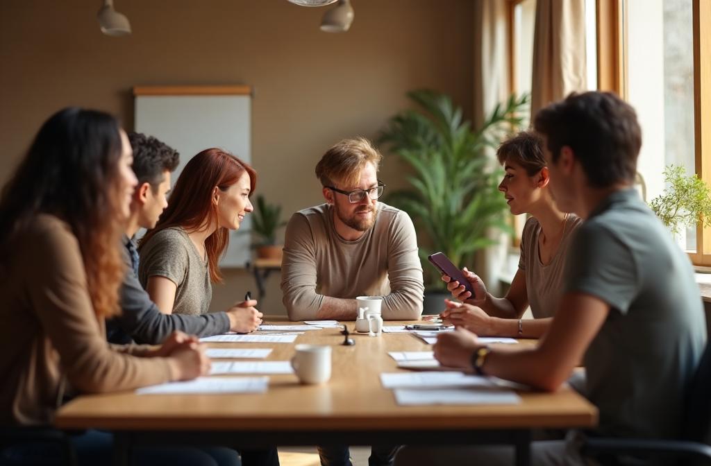 A leadership team working through a session together